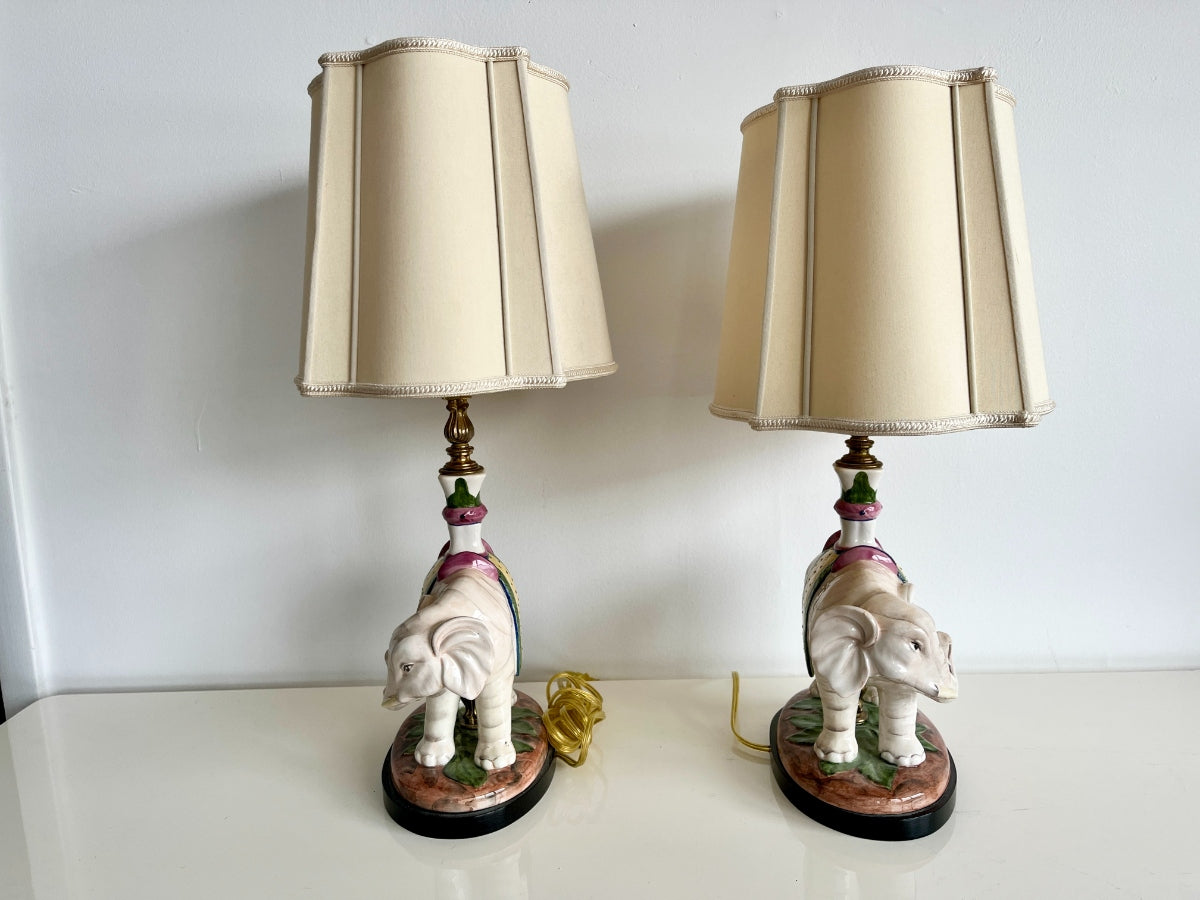 Elephant Lamps with Chelsea House Shades, Pair