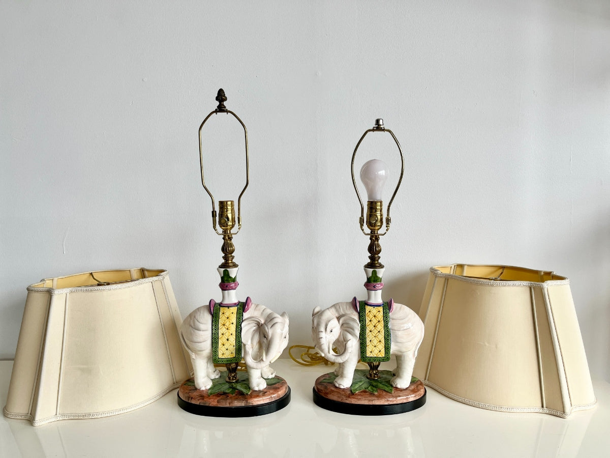 Elephant Lamps with Chelsea House Shades, Pair