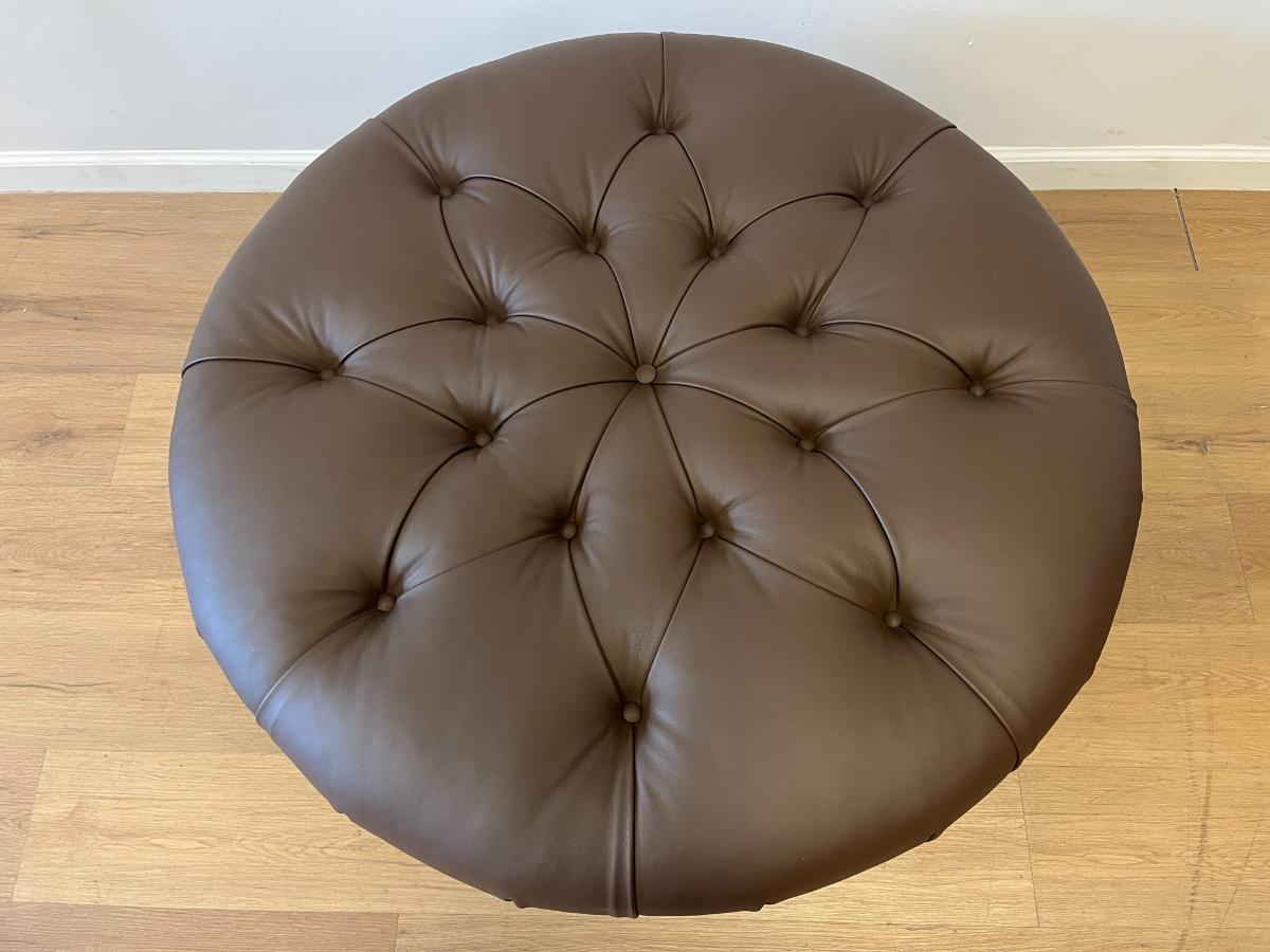 Custom Tufted Brown Leather Ottoman