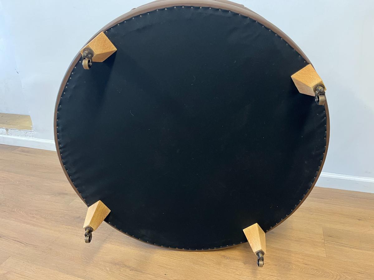Custom Tufted Brown Leather Ottoman