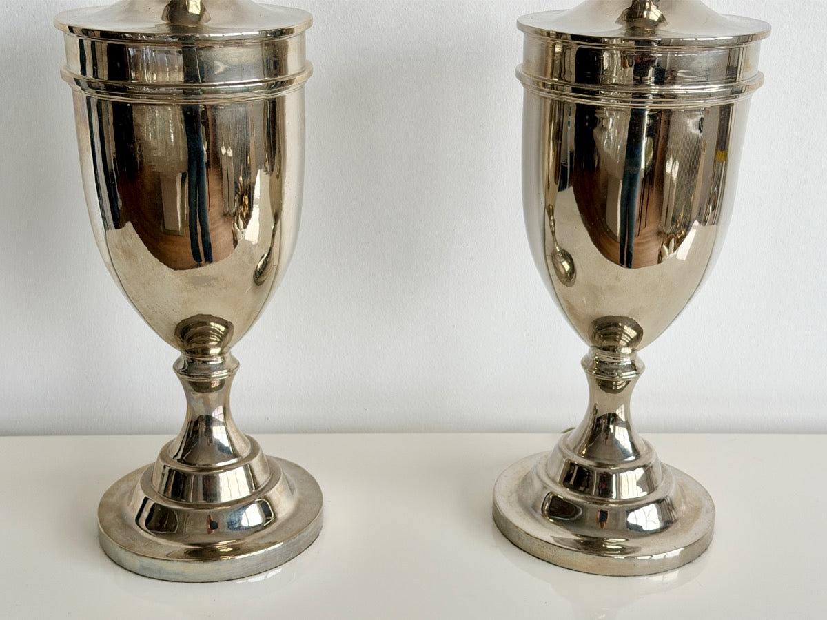 Louis Di Calla Silver Trophy Table Lamps, Pair