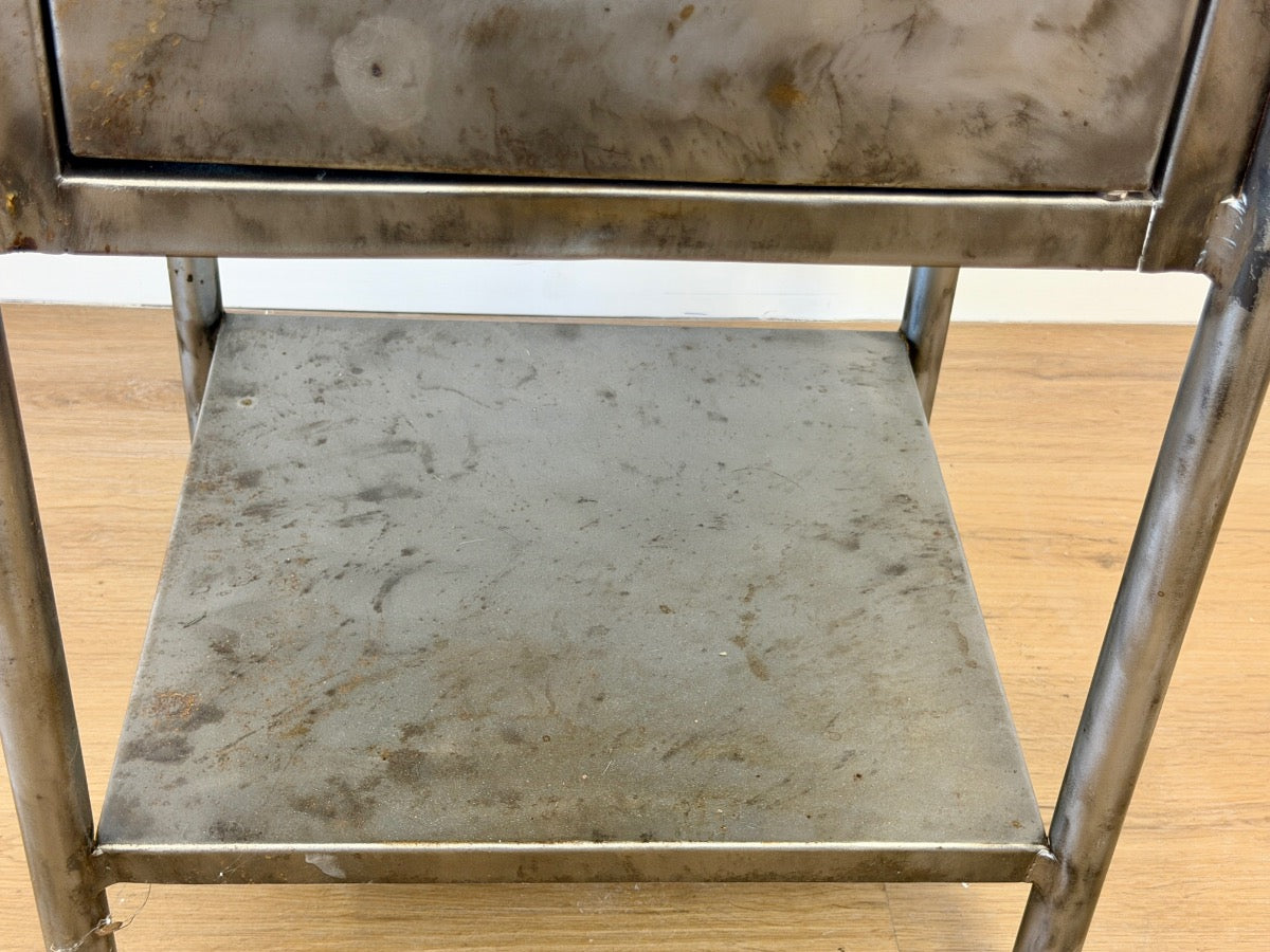 Vintage Industrial Side Table with Shelf