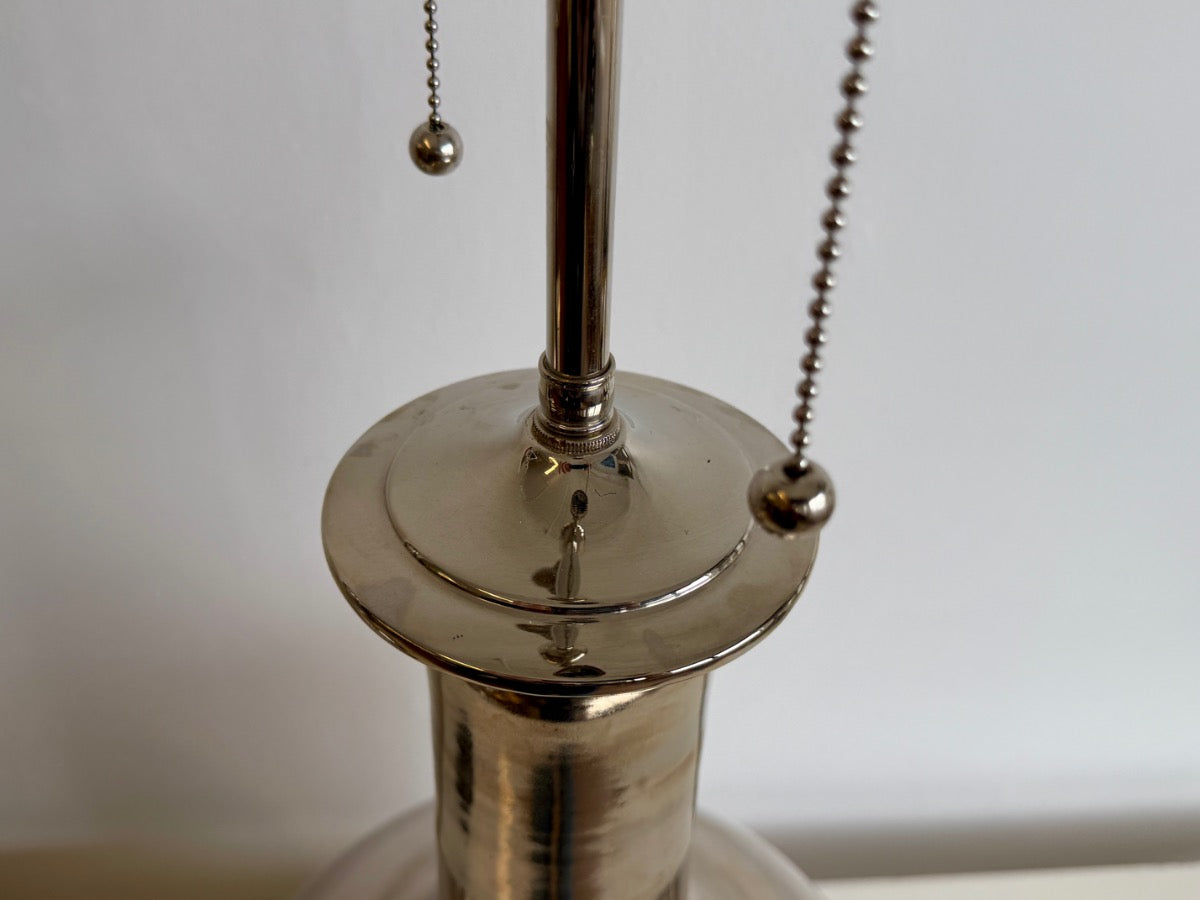 Christopher Spitzmiller Signed Large Gourd Table Lamps in Platinum Luster, Pair