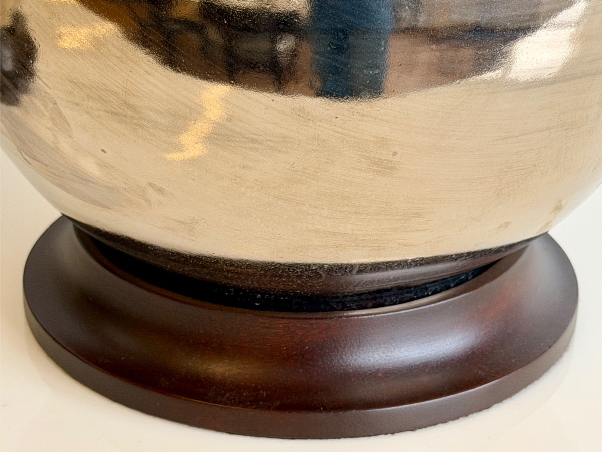 Christopher Spitzmiller Signed Large Gourd Table Lamps in Platinum Luster, Pair