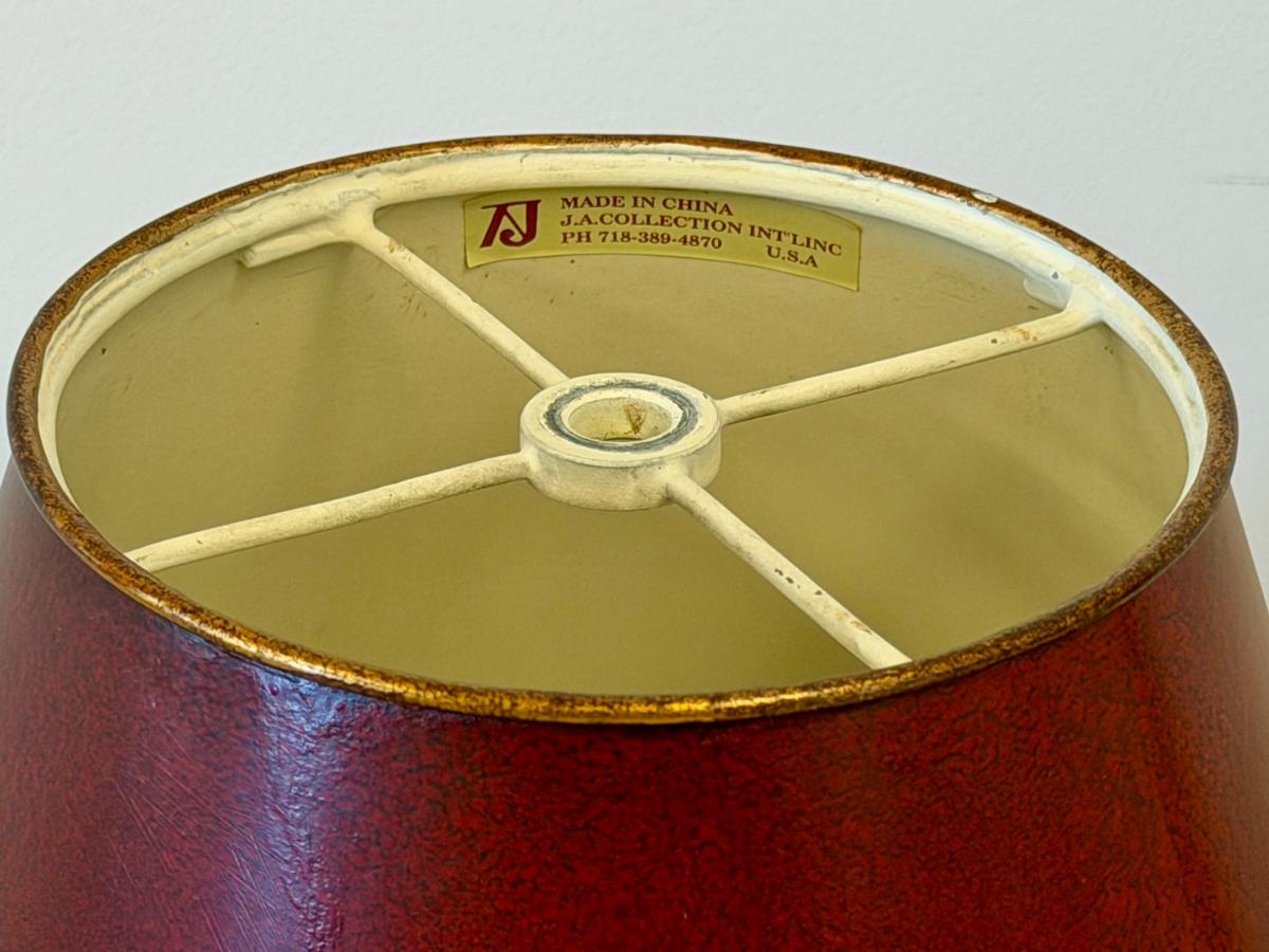 Petite Red Chinoiserie Candlestick Lamp with Tole Shade