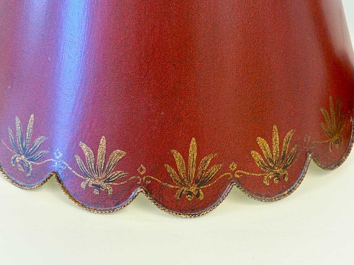 Petite Red Chinoiserie Candlestick Lamp with Tole Shade
