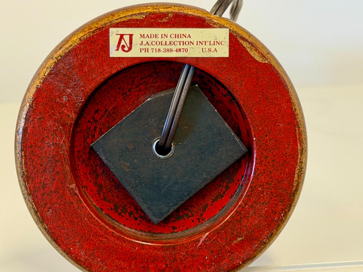 Petite Red Chinoiserie Candlestick Lamp with Tole Shade