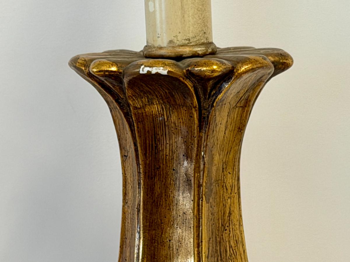 Tall Italian Neoclassical Gesso Candlestick Table Lamps, Pair