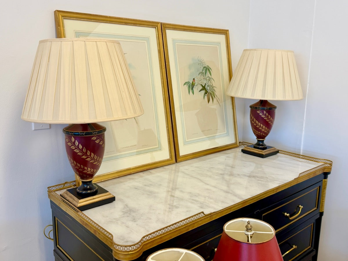 Hand Painted Urn Table Lamps, Pair
