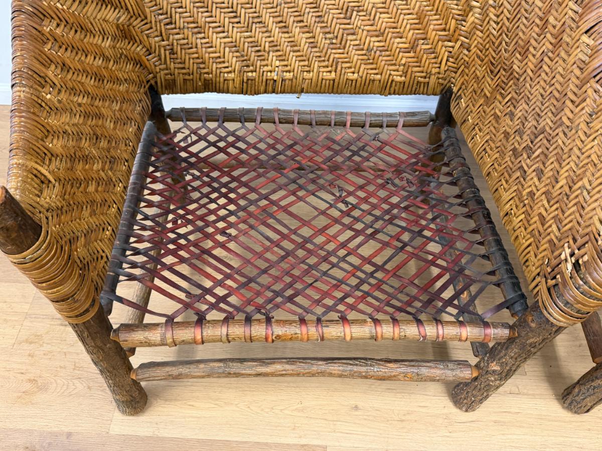 Old Hickory Captain’s Rattan Chairs, Pair
