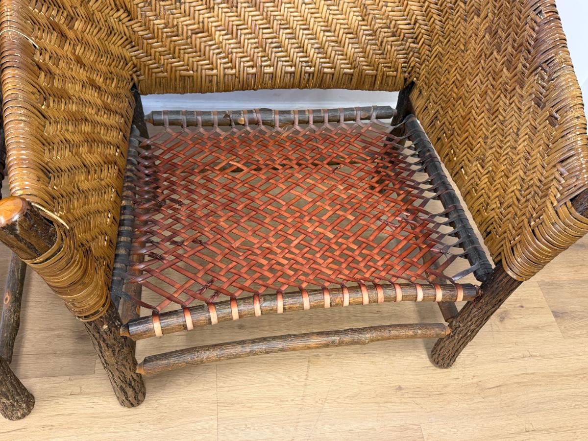 Old Hickory Captain’s Rattan Chairs, Pair
