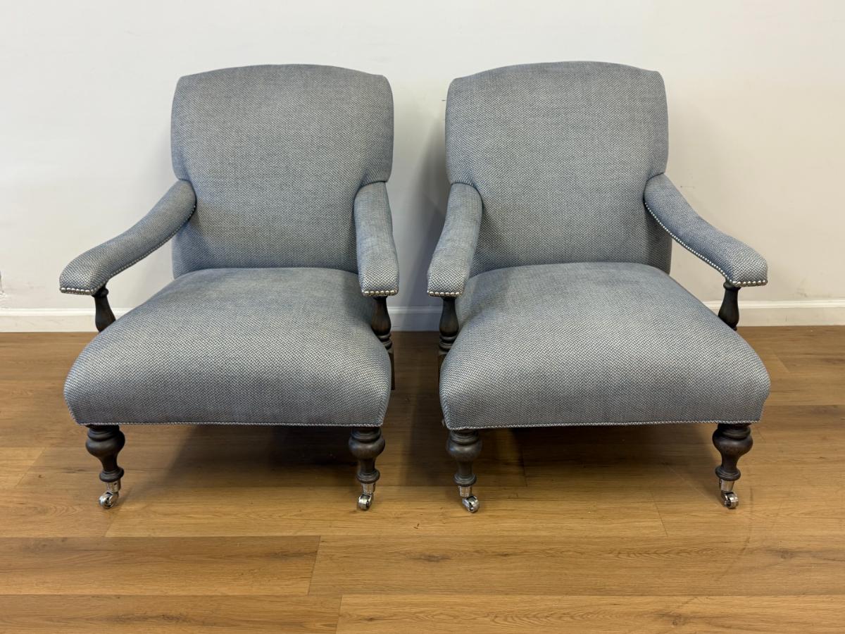 Upholstered Library Armchairs, Pair