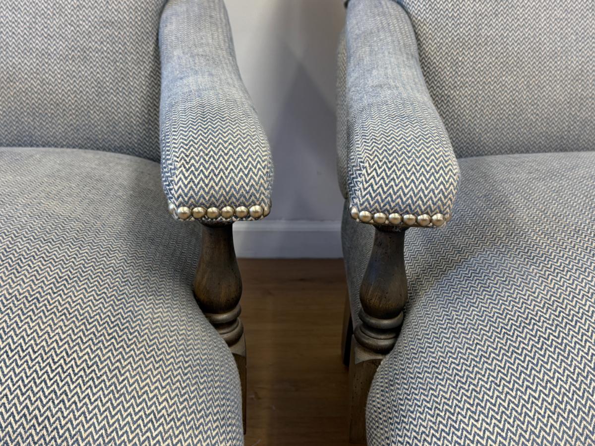 Upholstered Library Armchairs, Pair