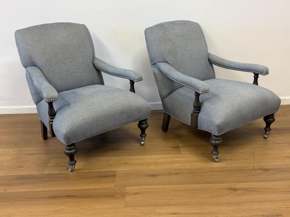 Upholstered Library Armchairs, Pair