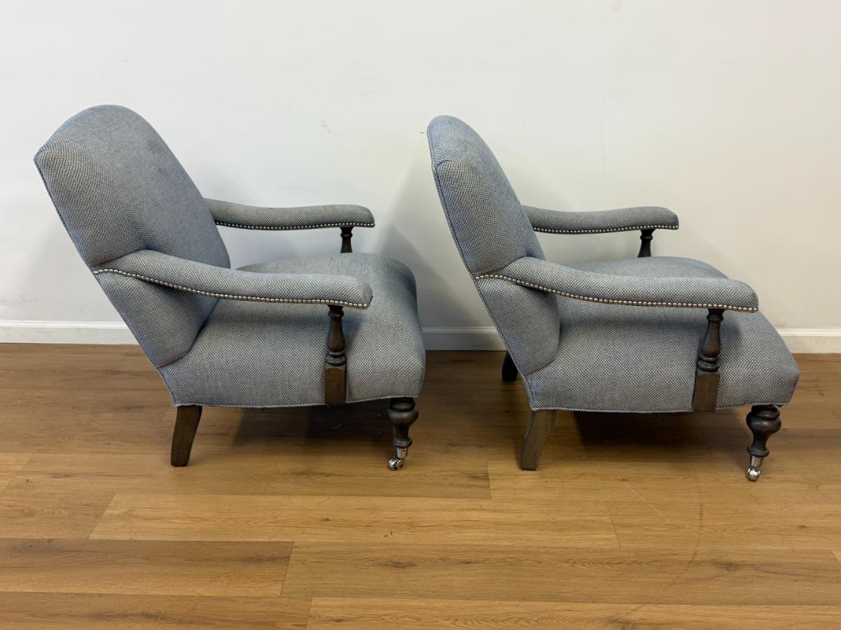 Upholstered Library Armchairs, Pair