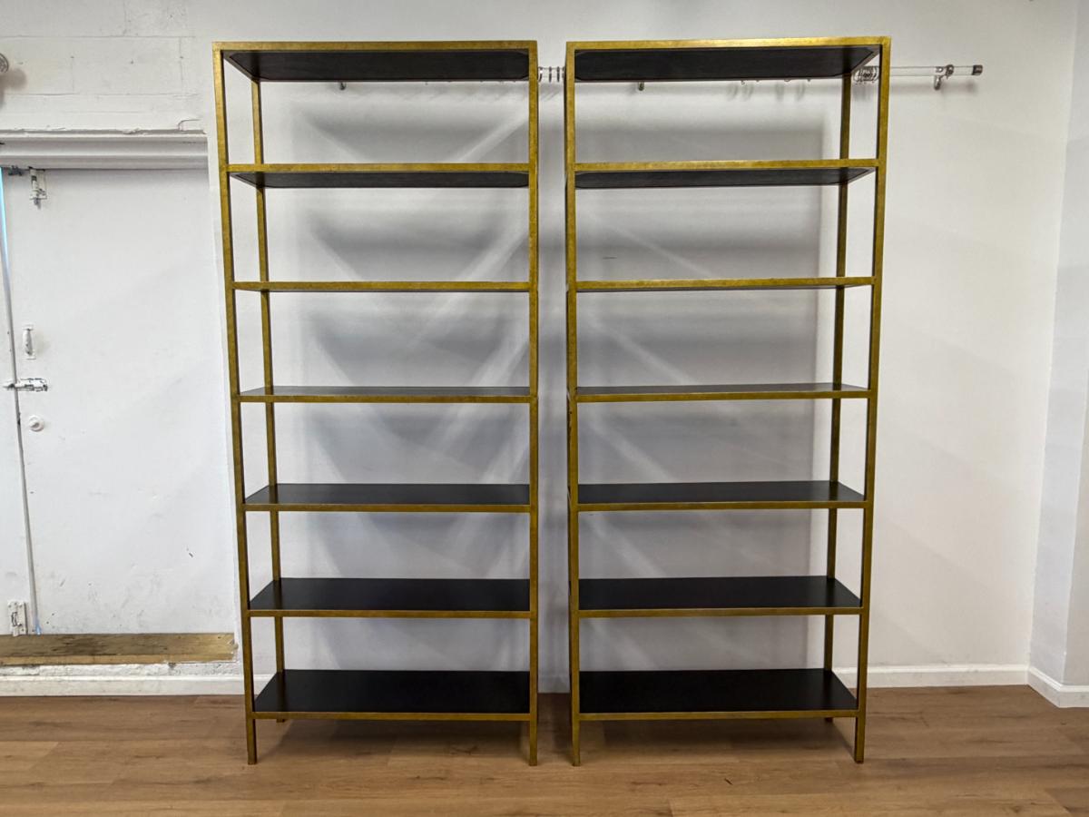 Oly Studio Antique Gold Iron Bookcases, Pair