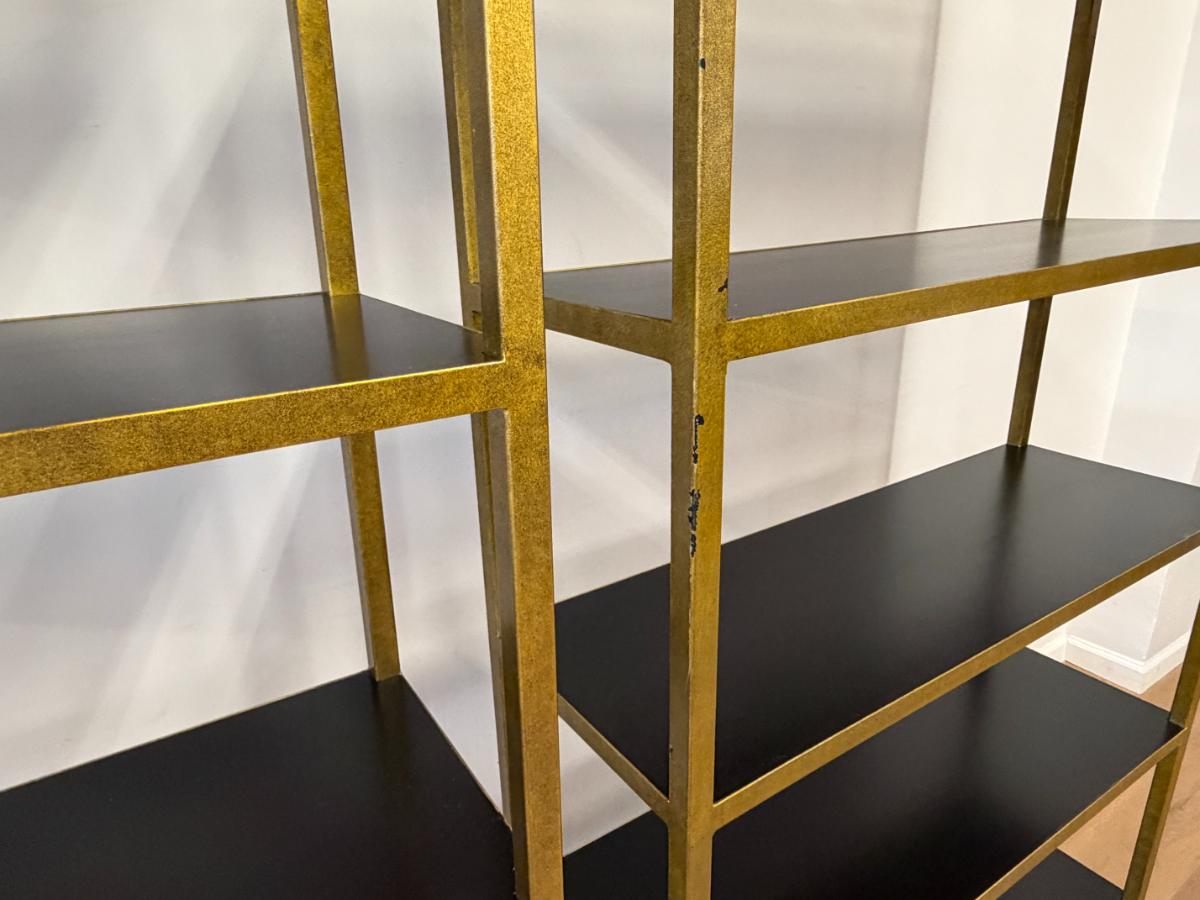 Oly Studio Antique Gold Iron Bookcases, Pair
