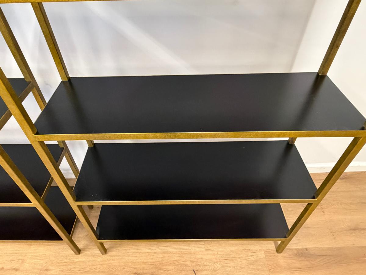 Oly Studio Antique Gold Iron Bookcases, Pair