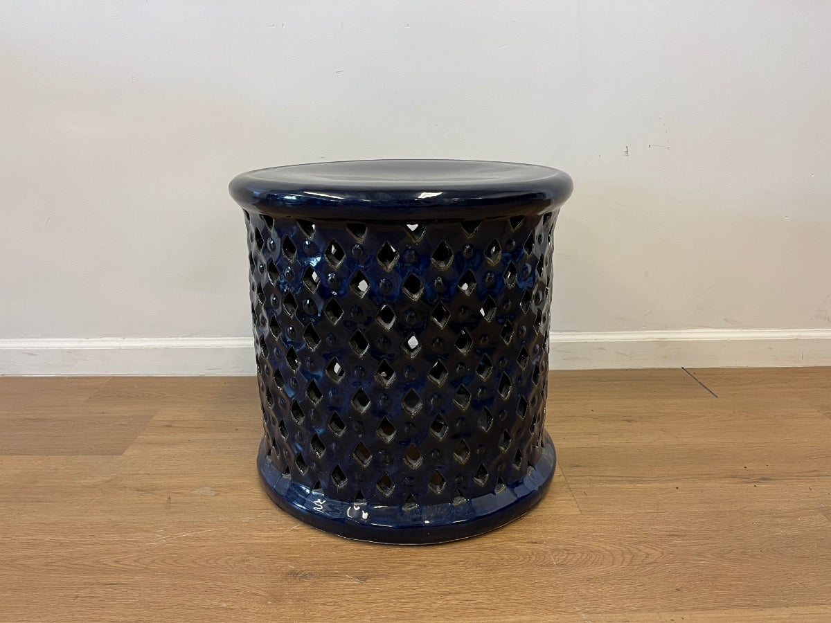 Navy Blue Glazed Lattice Garden Stool