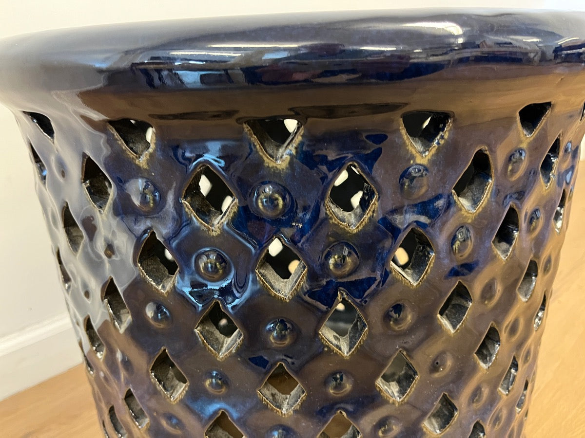 Navy Blue Glazed Lattice Garden Stool