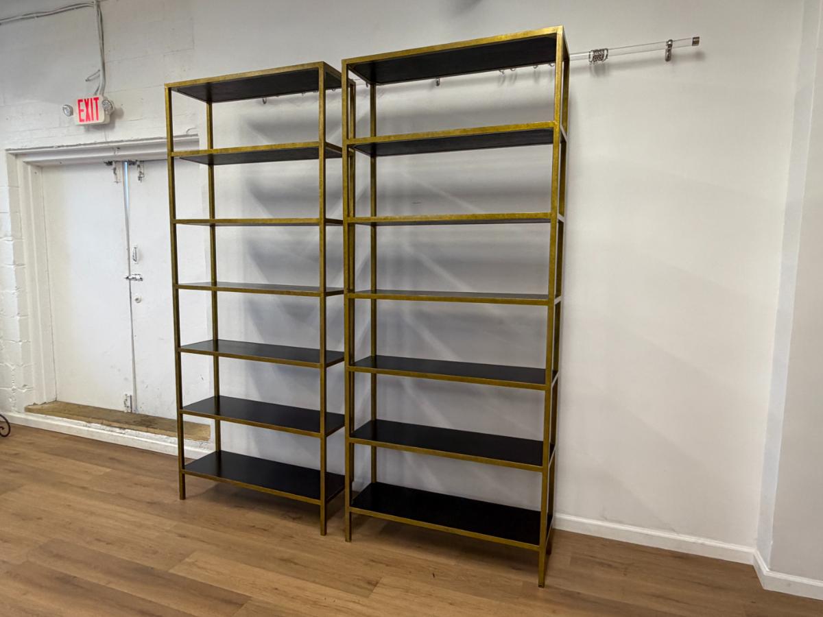 Oly Studio Antique Gold Iron Bookcases, Pair