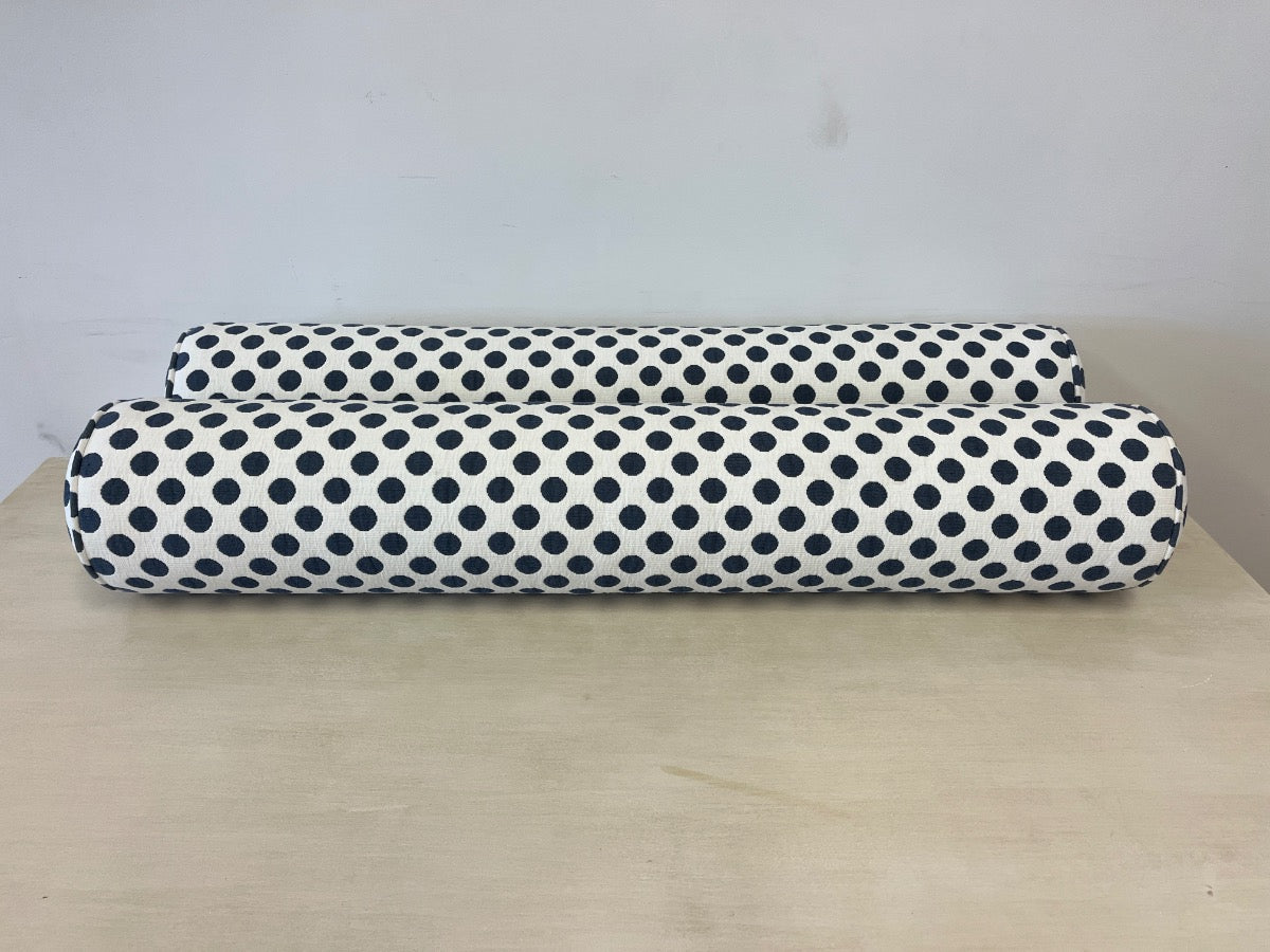 Custom Blue & White Bolster Pillows, Pair