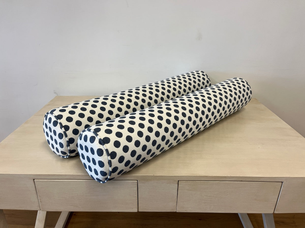 Custom Blue & White Bolster Pillows, Pair