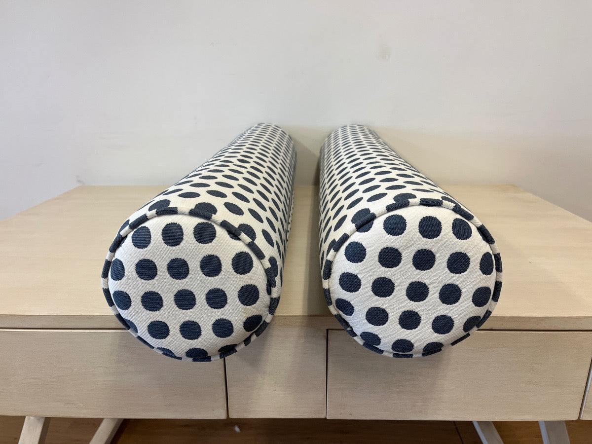 Custom Blue & White Bolster Pillows, Pair