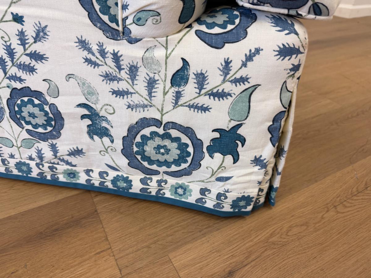 Custom Schneller NYC Swivel Armchair in Penny Morrison Simla Blue Linen