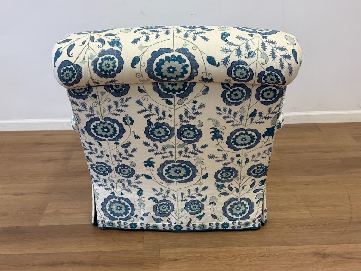 Custom Schneller NYC Swivel Armchair in Penny Morrison Simla Blue Linen