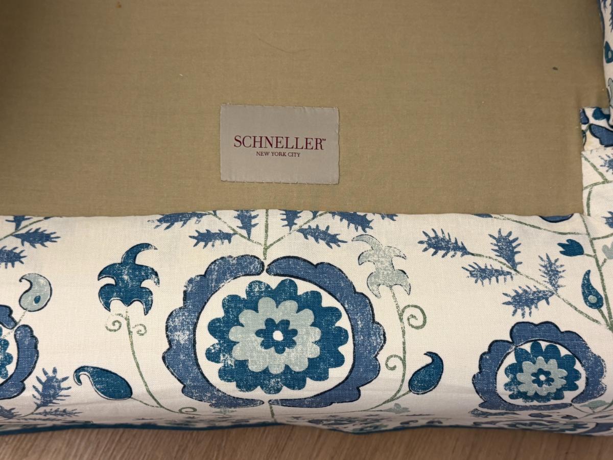 Custom Schneller NYC Swivel Armchair in Penny Morrison Simla Blue Linen