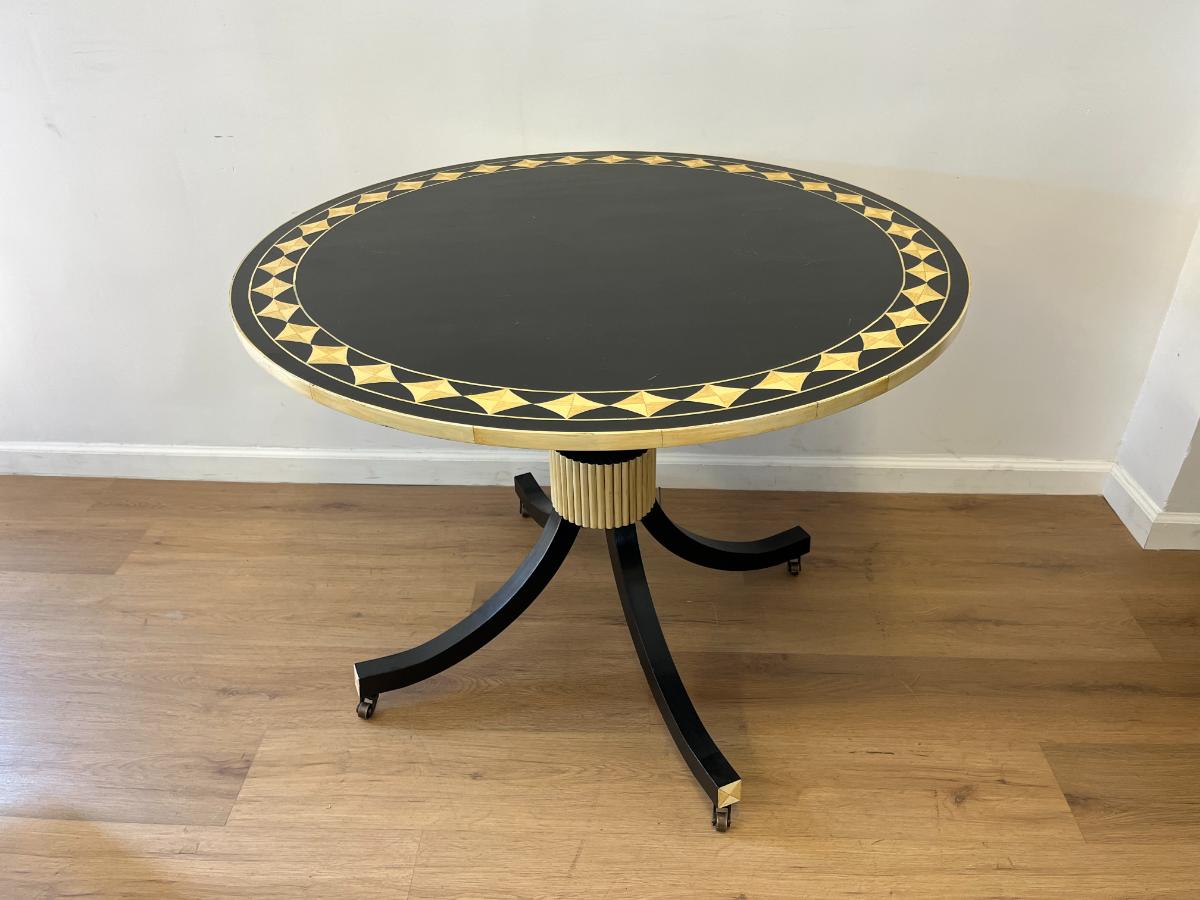 Hollywood Regency Style Painted Entry Table on Casters