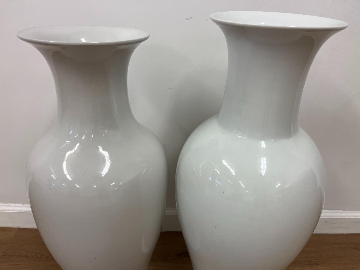 Oversized Pair of White Vases