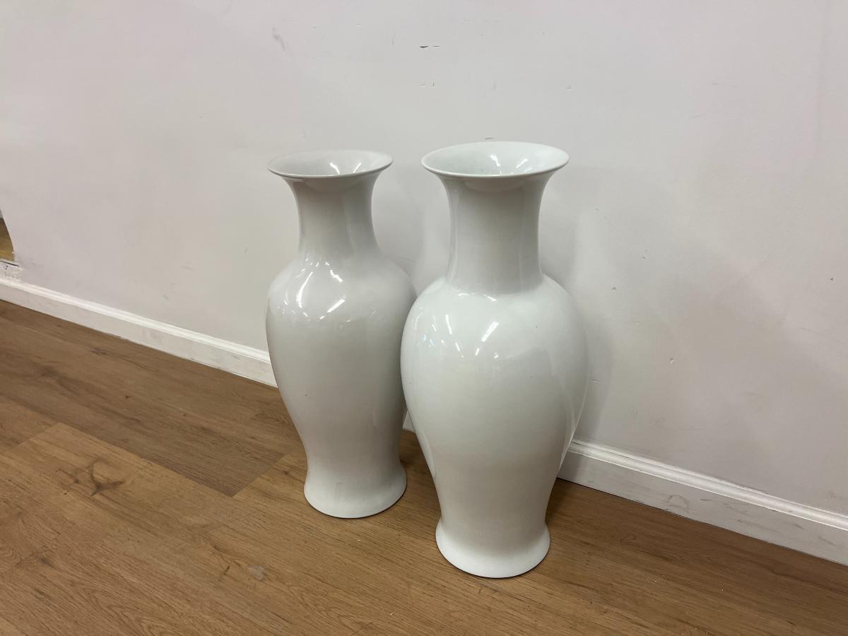 Oversized Pair of White Vases