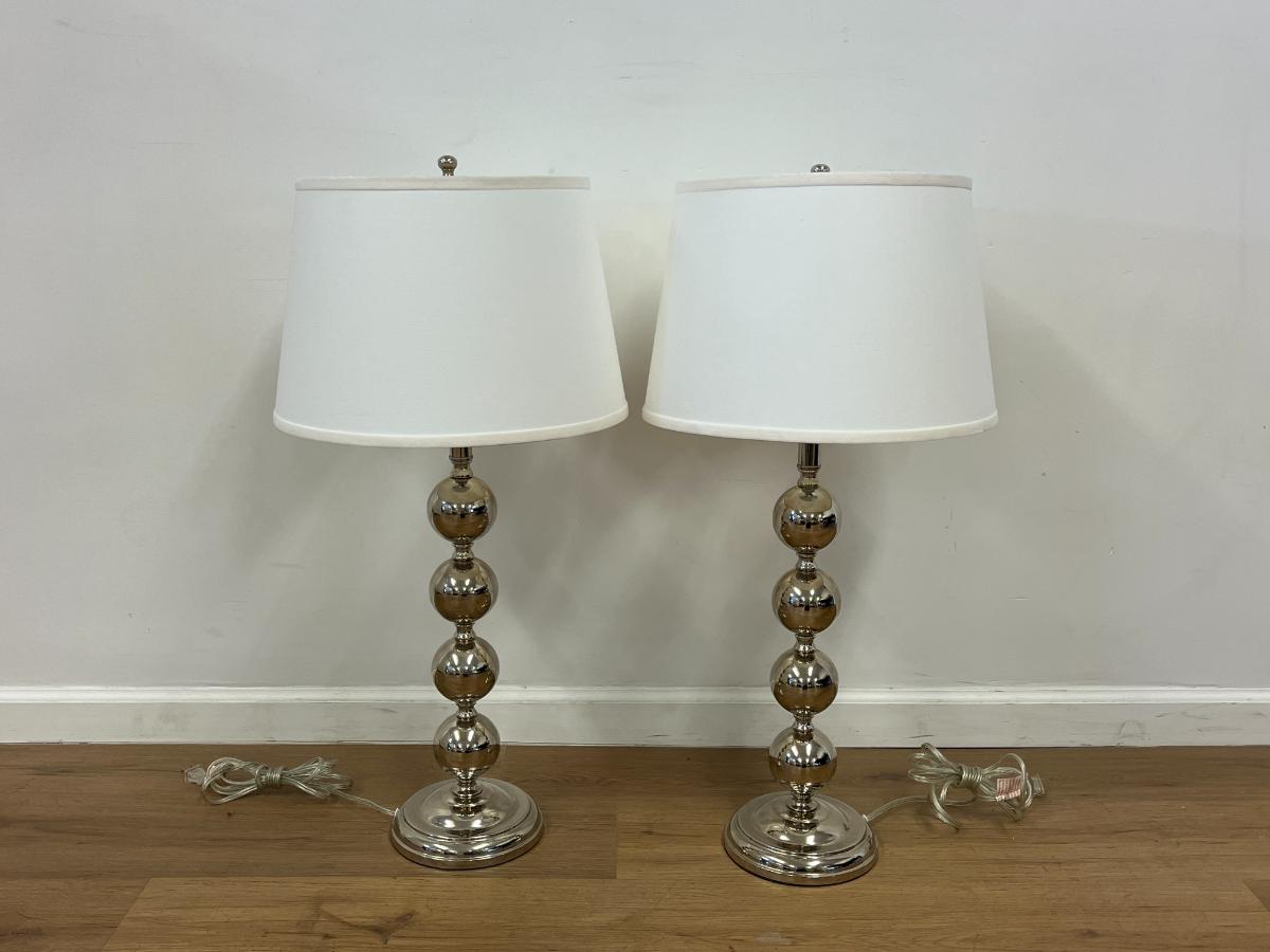 Silver Stacked Ball Lamps, Pair