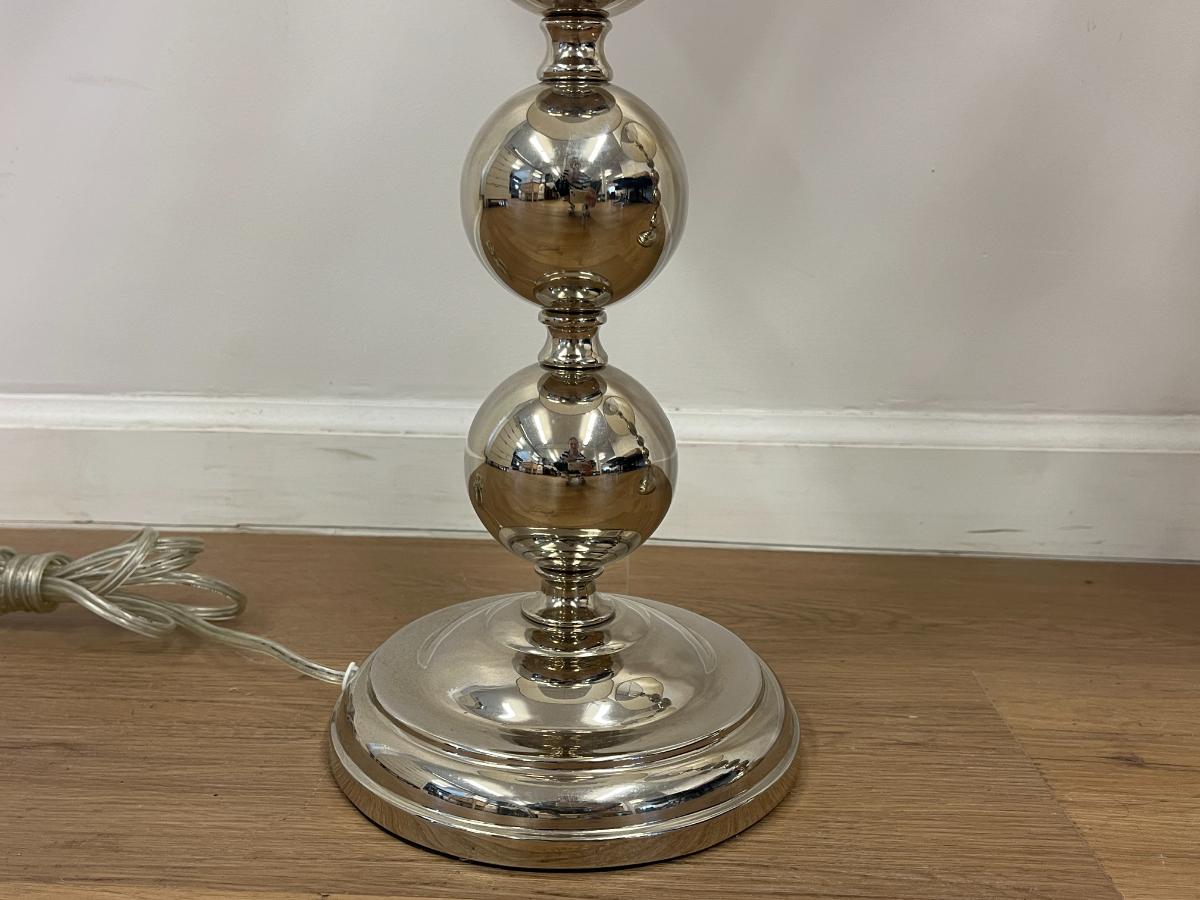 Silver Stacked Ball Lamps, Pair