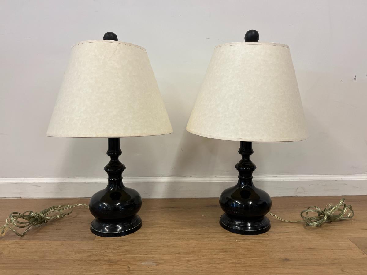 Dark Metal Table Lamps, Pair