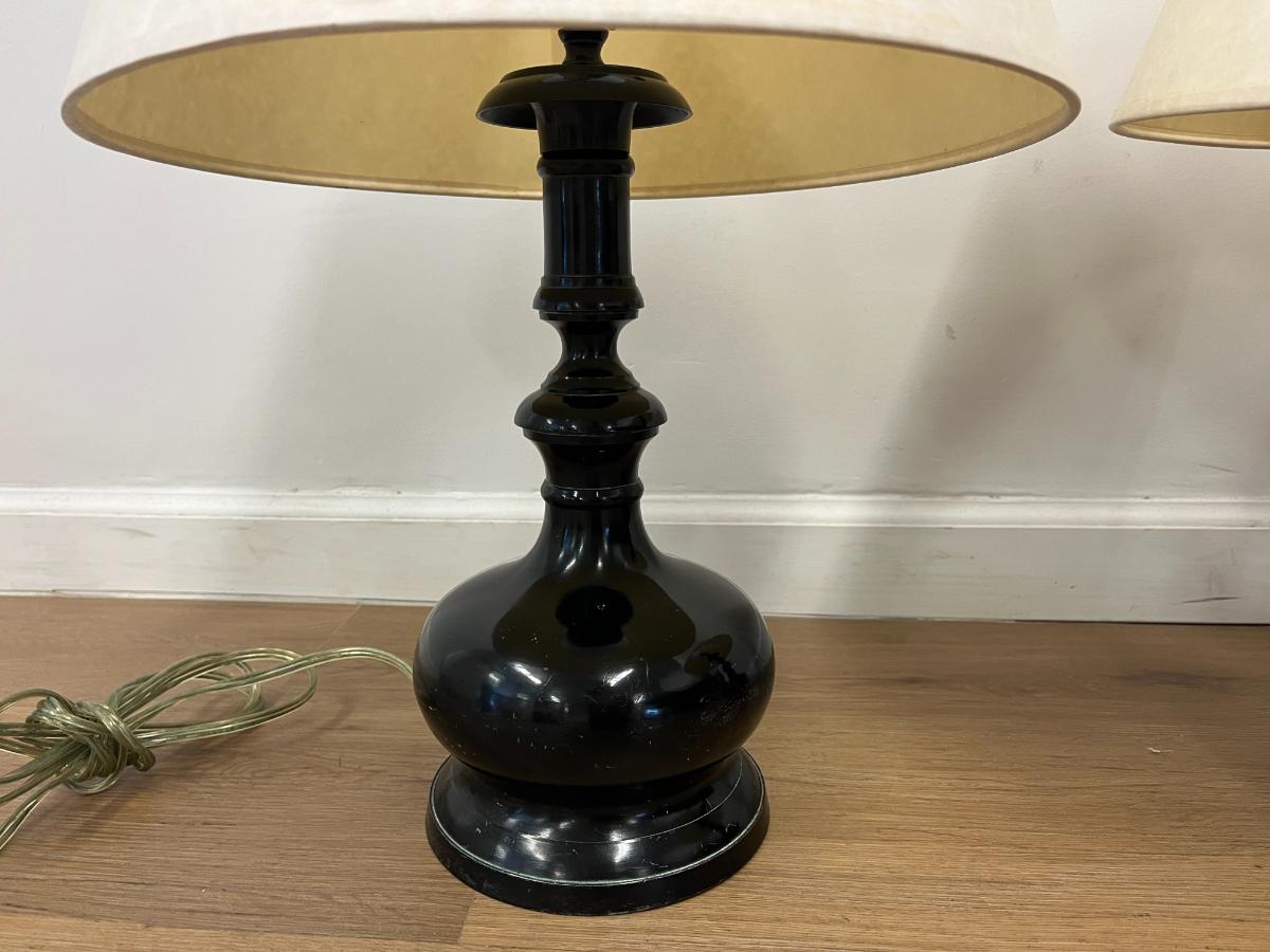 Dark Metal Table Lamps, Pair