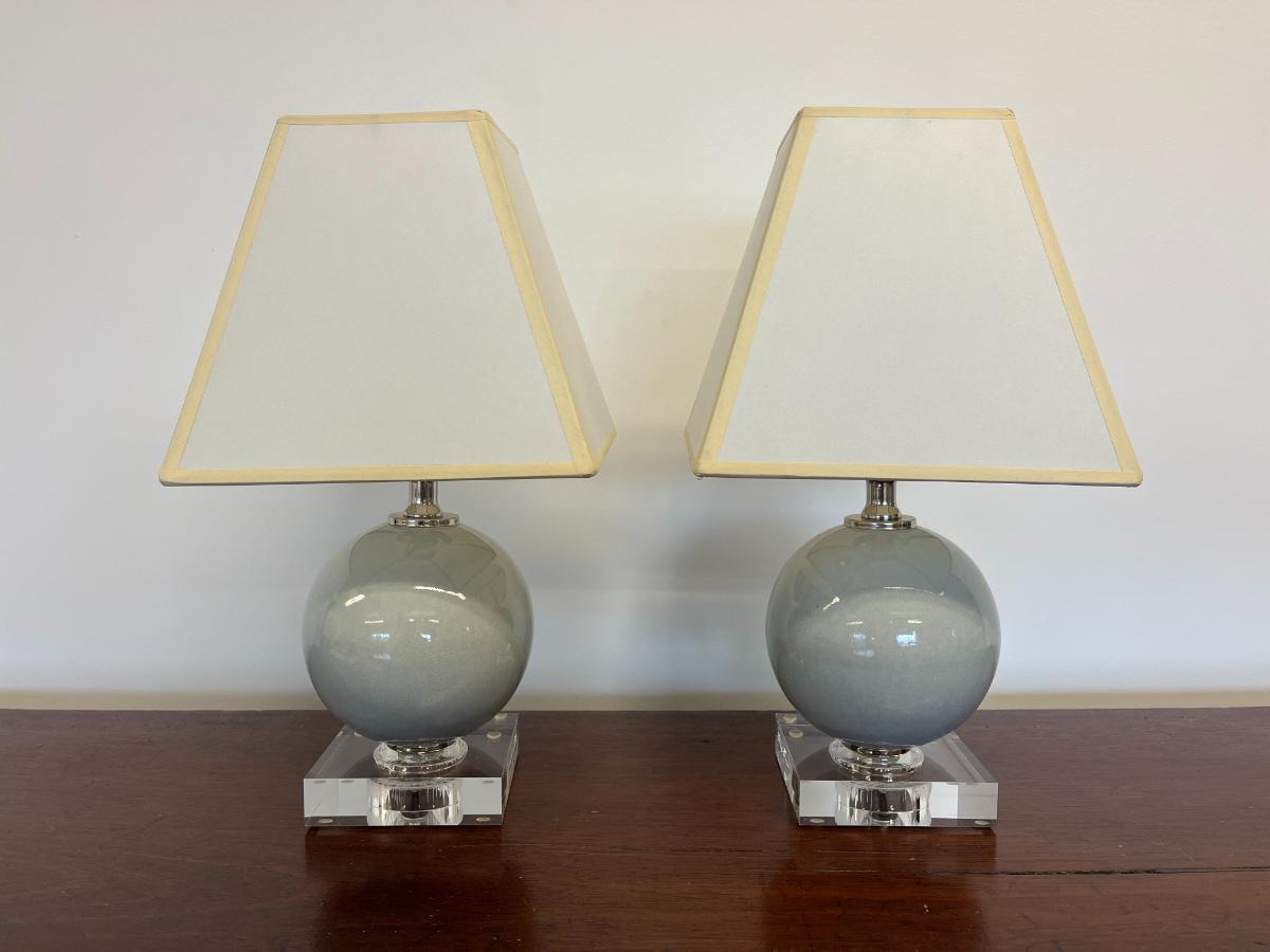 Petite Table Lamps with Paper Shades, Pair