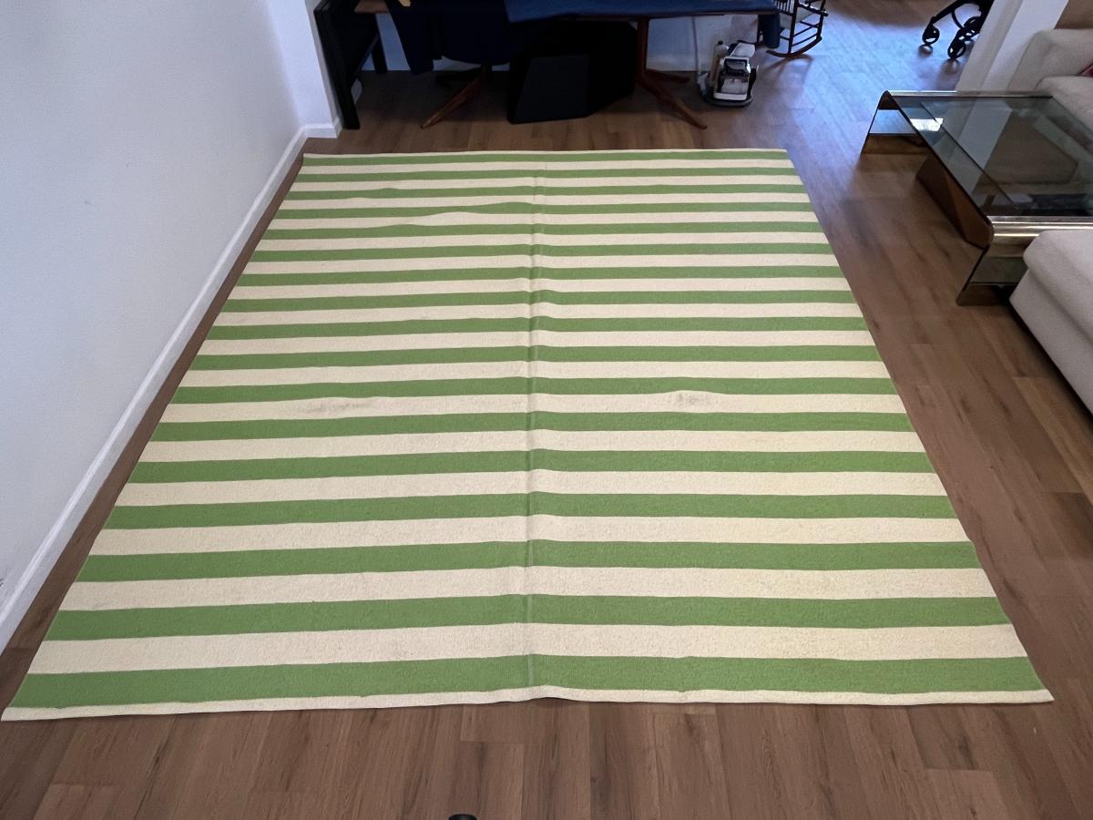 10 x 11 Green & White Striped All-Weather Rug