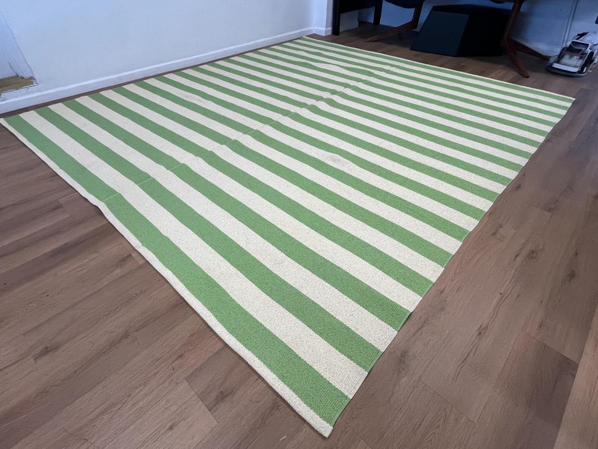 10 x 11 Green & White Striped All-Weather Rug
