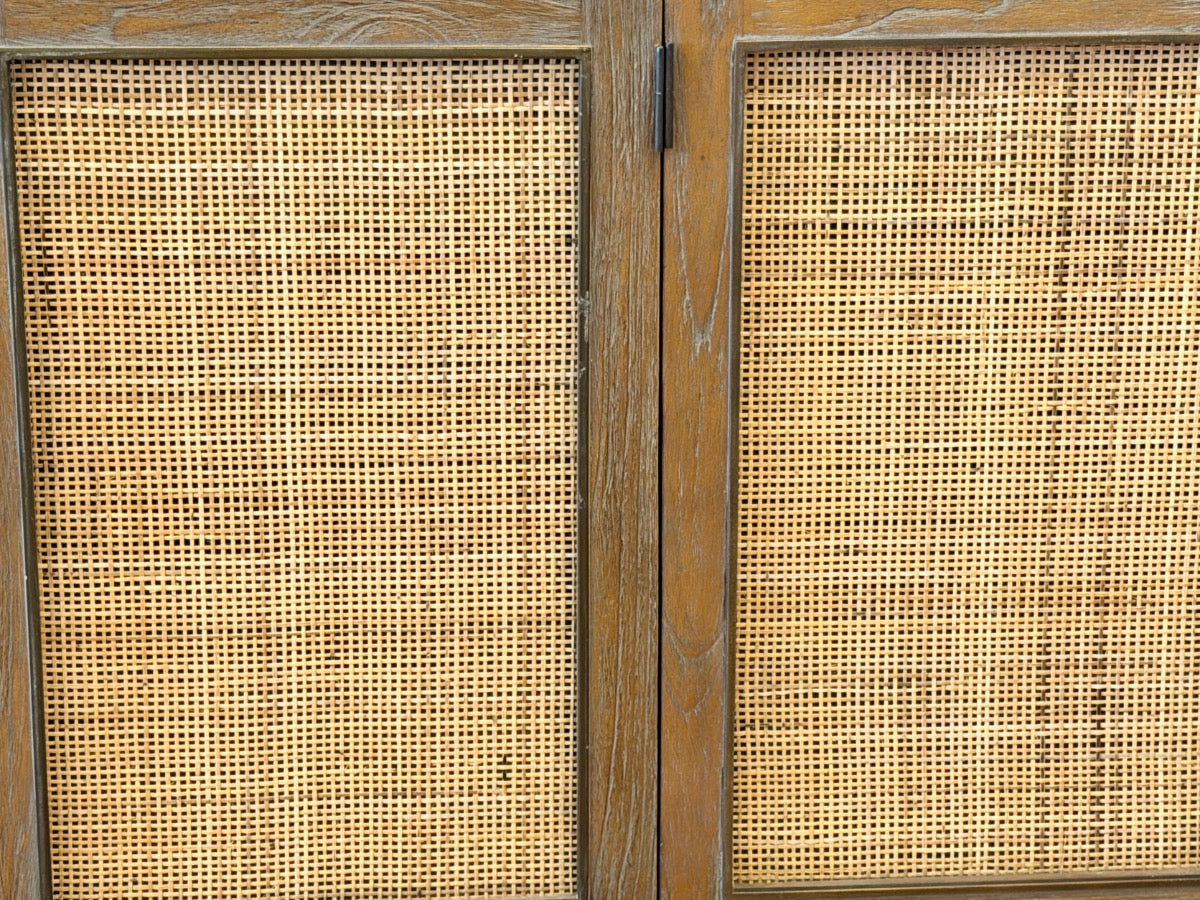 Cerused Wood & Cane 4 Door Cabinet