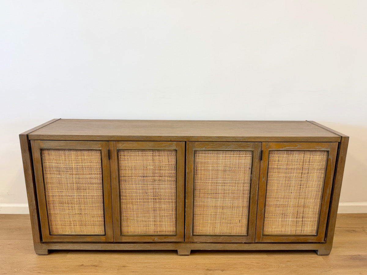 Cerused Wood & Cane 4 Door Cabinet