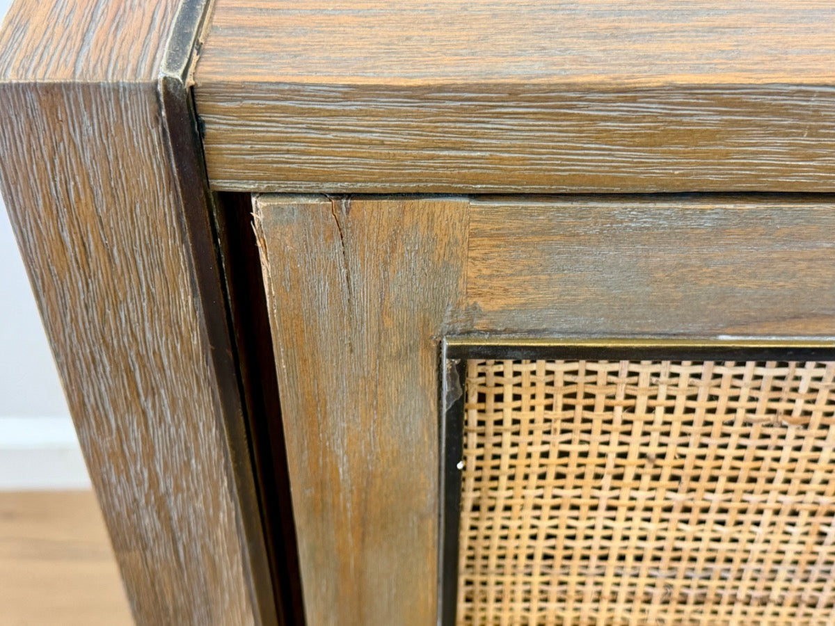 Cerused Wood & Cane 4 Door Cabinet