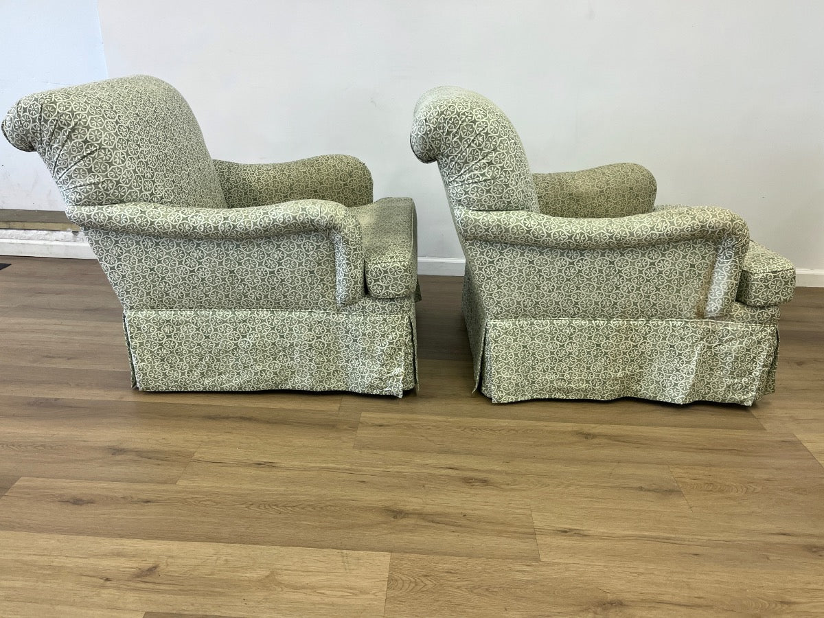 English Roll Arm Swivel Chairs in Carolina Irving Textile, Pair