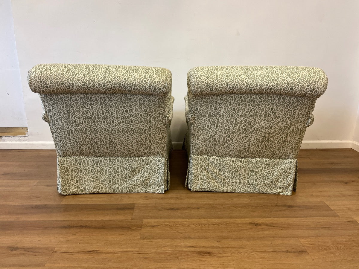 English Roll Arm Swivel Chairs in Carolina Irving Textile, Pair