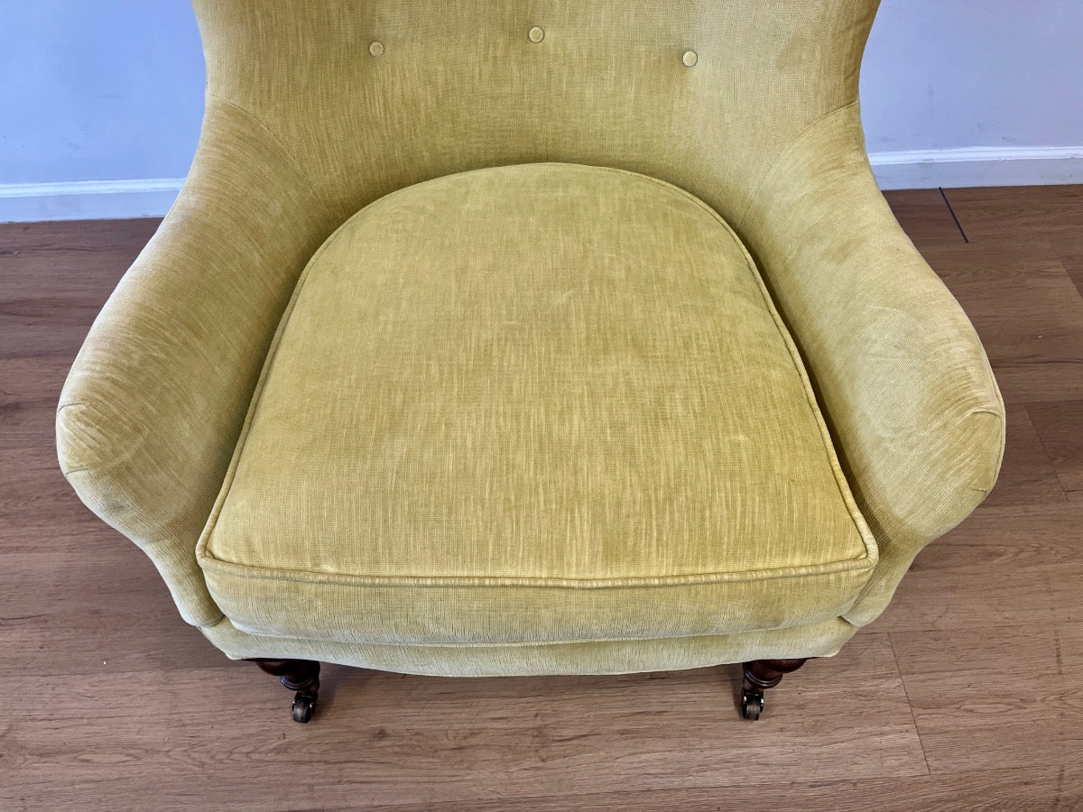 Lee Industries Mid-Century Modern Chartreuse Velvet Wingback Armchair, Model 1304-01
