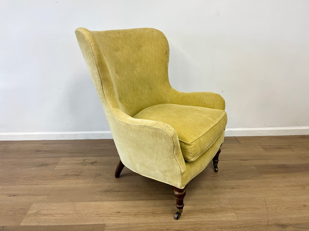 Lee Industries Mid-Century Modern Chartreuse Velvet Wingback Armchair, Model 1304-01