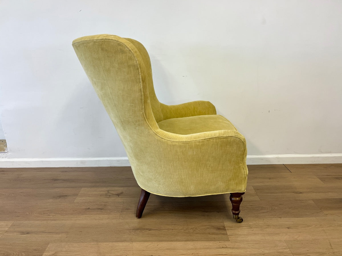 Lee Industries Mid-Century Modern Chartreuse Velvet Wingback Armchair, Model 1304-01