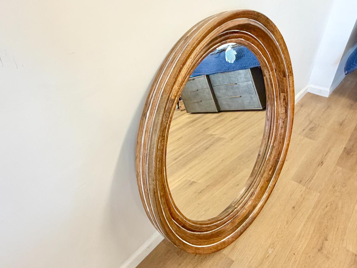 Large Round Wooden Mirror